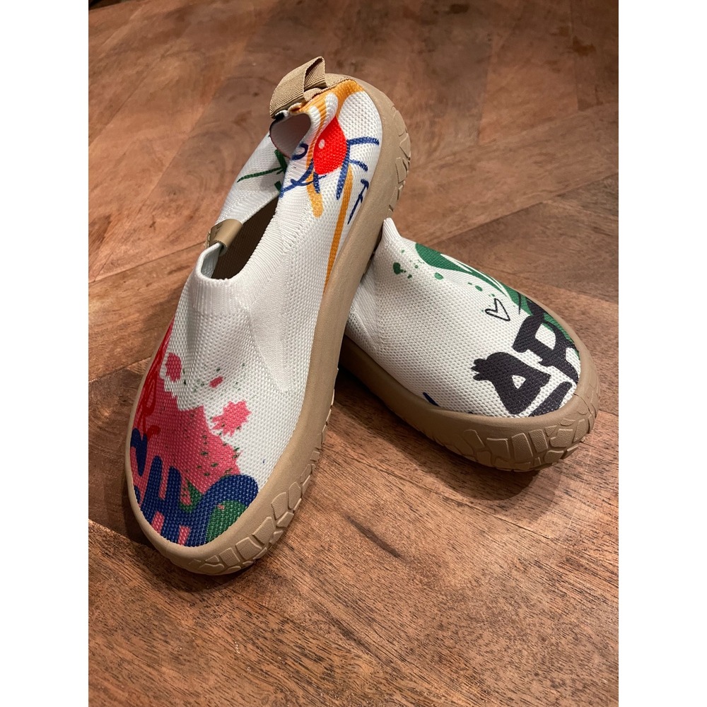 White Graphic Slip-On Sneakers for Women